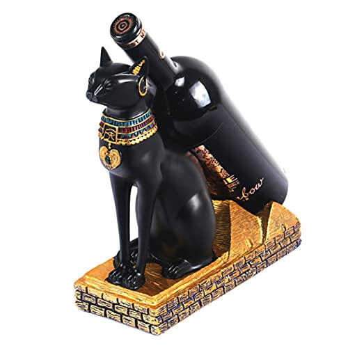 Cabilock Countertop Wine Bottle Holder Animal Wine Bottle Display Stand Egyptian Cat Figurine Statue for Table Pantry Cabinet Decoration