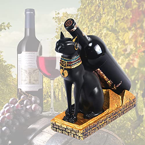 Cabilock Countertop Wine Bottle Holder Animal Wine Bottle Display Stand Egyptian Cat Figurine Statue for Table Pantry Cabinet Decoration