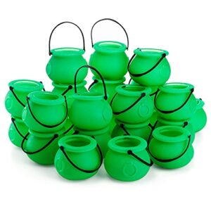 tebery 24 pack mini green candy kettles novelty cauldron with handle, plastic candy holder pot for kids st patrick day, wizard, halloween theme parties supplies decoration