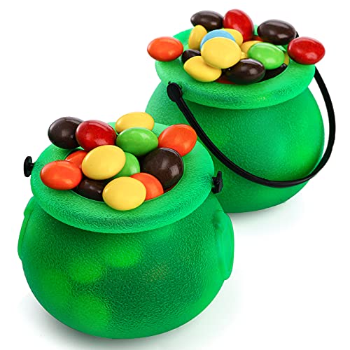 Tebery 24 Pack Mini Green Candy Kettles Novelty Cauldron with Handle, Plastic Candy Holder Pot for Kids St Patrick Day, Wizard, Halloween Theme Parties Supplies Decoration