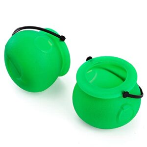 Tebery 24 Pack Mini Green Candy Kettles Novelty Cauldron with Handle, Plastic Candy Holder Pot for Kids St Patrick Day, Wizard, Halloween Theme Parties Supplies Decoration