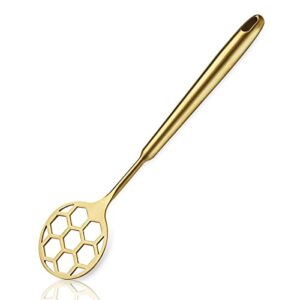 gold dough whisk, sturdy football shape full stainless steel flat whisks for cooking and baking with gold titanium plating, no horking hold in the handle for easy to clean, dishwasher safe