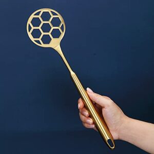 Gold Dough Whisk, Sturdy Football Shape Full Stainless Steel Flat Whisks For Cooking And Baking With Gold Titanium Plating, No Horking Hold in The Handle For Easy To Clean, Dishwasher Safe