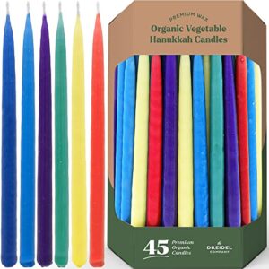 dripless hanukkah candles multicolored organic vegetable wax striped, hand-made deluxe tapered decorations, chanukkah menorah candles for all 8 nights of chanukah