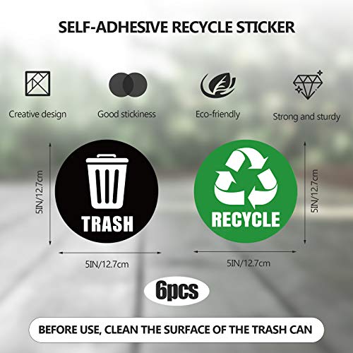 Recycle Sticker, Self-Adhesive Recycle And Trash Bin Logo Stickers, Round Logo Sign Recycle Sticker For Trash Can Recycle Bin Garbage Containers, Recycling Sticker For Kitchen Waterproof(5in X 5in,6packs)