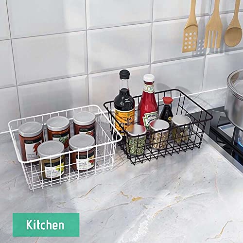 Viloth Wire Basket with Liner, 4 Pack Wire Baskets for Storage, Durable Metal Basket Organizer Storage Bin for Kitchen Cabinets, Pantry, Bathroom, Countertop, Closets (Black, 4 Liners)