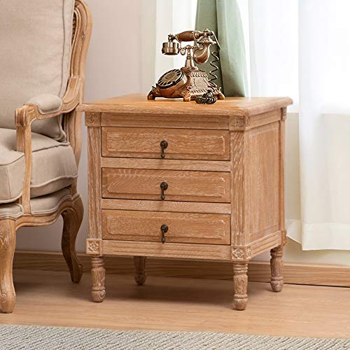 Crestlive Products Oak Nightstand with 3 Drawers, Wood Bedside Table Cabinet, Bedroom Furniture with Solid Wood Legs, Large Storage Space, Accent End Table for Home Office (1PC Oak)