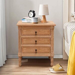 Crestlive Products Oak Nightstand with 3 Drawers, Wood Bedside Table Cabinet, Bedroom Furniture with Solid Wood Legs, Large Storage Space, Accent End Table for Home Office (1PC Oak)