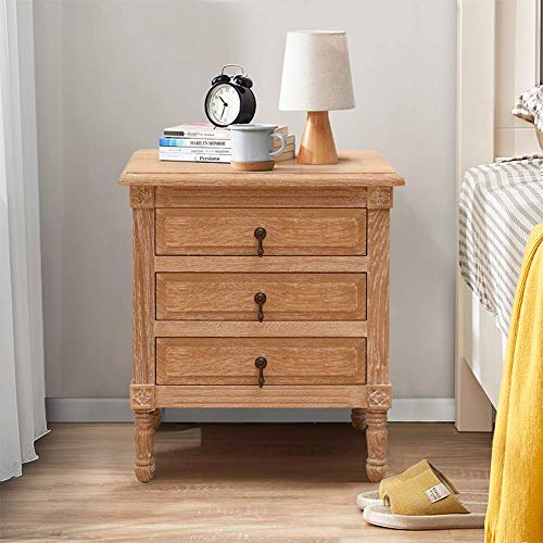 Crestlive Products Oak Nightstand with 3 Drawers, Wood Bedside Table Cabinet, Bedroom Furniture with Solid Wood Legs, Large Storage Space, Accent End Table for Home Office (1PC Oak)