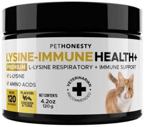 pethonesty immune health lysine - supplement powder for cats - immune health, cat allergy relief - sneezing, runny nose, watery eyes - cats & kittens of all ages - omega 3s, l-lysine - chicken & fish