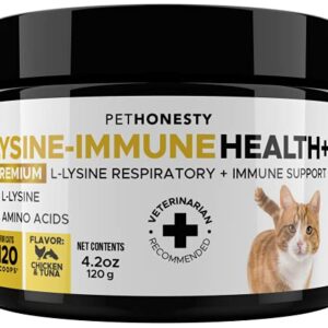 PetHonesty Immune Health Lysine - Supplement Powder for Cats - Immune Health, Cat Allergy Relief - Sneezing, Runny Nose, Watery Eyes - Cats & Kittens of All Ages - Omega 3s, L-Lysine - Chicken & Fish