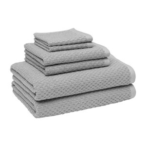 amazon basics odor resistant textured bath towel set - 6-pieces, cotton, light gray