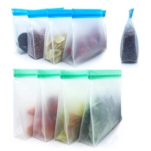 reusable food storage bags 8 pack - stand up bpa free leakproof freezer bags( 4 pack 1/2 gallon bags + 4 pack sandwich bags) plastic free lunch bag | eco-friendly