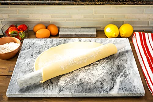 Marble Cutting Board for Kitchen, Serving, Pastry, Charcuterie, Cheese - 16” x 12” and 16” Marble Rolling Pin Combo - Nonslip Feet for Stability - Accessories For Bakers, Gift Home Decor ideas