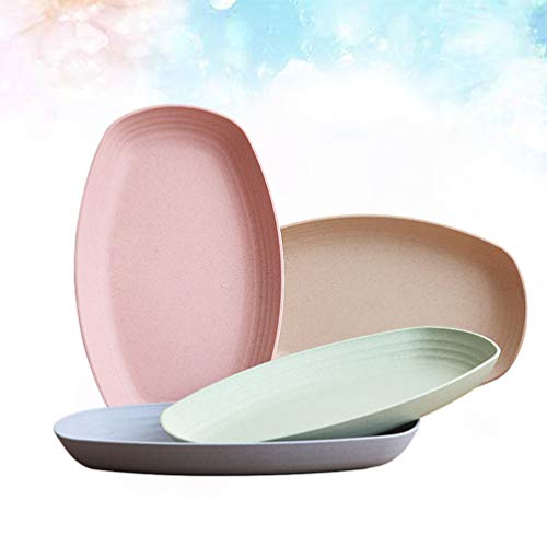 YARNOW Fruit Tray Wheat Reusable Dinner Plate Straw Plates Unbreakable Oval Sushi Platter Dessert Salad Tray Dinner Plates for Home Wheat Straw Platter Kitchen Fish Plates Serving Snack Tray