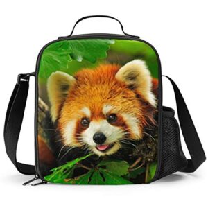 prelerdiy red panda lunch box - insulated lunch box for kids funny 3d design with side pocket & shoulder strap lunch bag perfect for school/camping/hiking/picnic/beach/travel