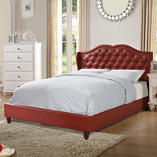 Faux Leather Upholstered Queen Size Bed, Burgundy