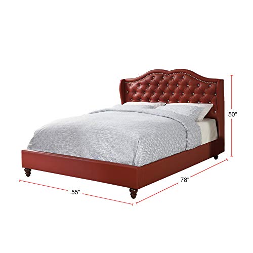 Faux Leather Upholstered Queen Size Bed, Burgundy
