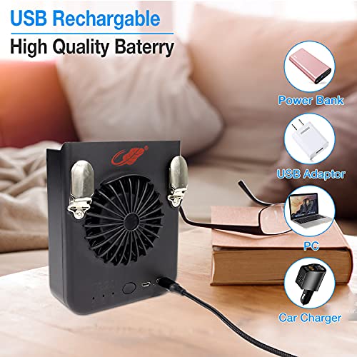 2023 FW Portable Waist Clip Fan / Necklace fan, 8000Mah Battery Operated USB Cooling Fan with 3 Speed, Super Strong Airflow Waist Belt Fan / Pants Fan for Fishing,Cycling,Travel and Outdoor (Black)