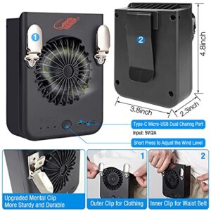 2023 FW Portable Waist Clip Fan / Necklace fan, 8000Mah Battery Operated USB Cooling Fan with 3 Speed, Super Strong Airflow Waist Belt Fan / Pants Fan for Fishing,Cycling,Travel and Outdoor (Black)