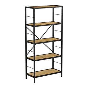 lavish home 5-tier bookshelf-open industrial style etagere wooden shelving unit, 63", oak