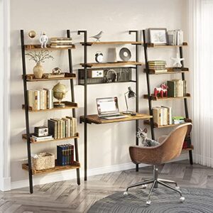 Rolanstar Bookshelf 5-Tier, Open Wall Mount Ladder Bookshelf, 72.8’’H Industrial Etagere Bookcase, Freestanding Bathroom Storage Rack Plant Stand for Living Room, Bedroom, Office, Rustic Brown