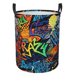 fehuew abstract grunge graffiti pattern collapsible laundry basket with handle waterproof fabric hamper laundry storage baskets organizer large bins for dirty clothes,toys,bathroom