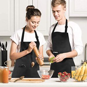 4 Packs Chef Apron, Black Waterproof Apron, Adjustable Apron with 2 Pockets for Men Women, Professional Apron for Kitchen Cooking Gardening Painting Baking Restaurant (Black)