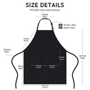 4 Packs Chef Apron, Black Waterproof Apron, Adjustable Apron with 2 Pockets for Men Women, Professional Apron for Kitchen Cooking Gardening Painting Baking Restaurant (Black)