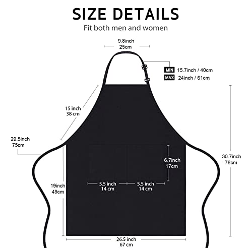 4 Packs Chef Apron, Black Waterproof Apron, Adjustable Apron with 2 Pockets for Men Women, Professional Apron for Kitchen Cooking Gardening Painting Baking Restaurant (Black)