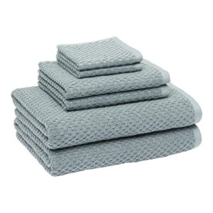 amazon basics odor resistant textured bath towel set - 6-pieces,cotton, teal