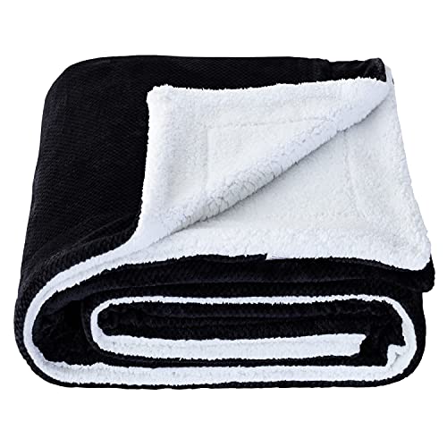 SOCHOW Waffle Sherpa Fleece Throw Blanket, Super Soft Fuzzy Warm, Lightweight Fluffy Reversible Plush Blanket for Bed Sofa Couch, 60 x 80 Inches Black