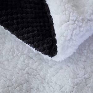 SOCHOW Waffle Sherpa Fleece Throw Blanket, Super Soft Fuzzy Warm, Lightweight Fluffy Reversible Plush Blanket for Bed Sofa Couch, 60 x 80 Inches Black