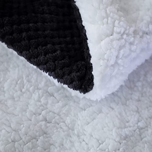 SOCHOW Waffle Sherpa Fleece Throw Blanket, Super Soft Fuzzy Warm, Lightweight Fluffy Reversible Plush Blanket for Bed Sofa Couch, 60 x 80 Inches Black