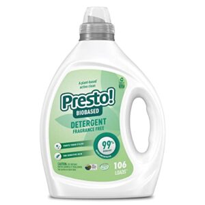 amazon brand - presto! 99% biobased concentrated liquid laundry detergent, fragrance free, 79.5 oz, 106 count