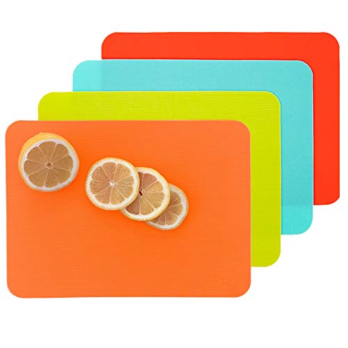 Simply Genius Plastic Cutting Boards for Kitchen - Color Coded Chopping Board Set - Flexible Cutting Mats for Meat & Vegetables - Dishwasher Safe, Non-Slip, BPA Free (4-Pack Multicolor, 8"x11")