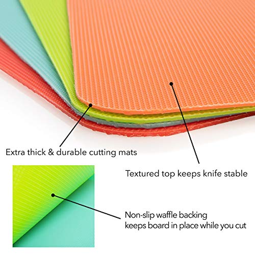 Simply Genius Plastic Cutting Boards for Kitchen - Color Coded Chopping Board Set - Flexible Cutting Mats for Meat & Vegetables - Dishwasher Safe, Non-Slip, BPA Free (4-Pack Multicolor, 8"x11")