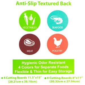 Simply Genius Plastic Cutting Boards for Kitchen - Color Coded Chopping Board Set - Flexible Cutting Mats for Meat & Vegetables - Dishwasher Safe, Non-Slip, BPA Free (4-Pack Multicolor, 8"x11")