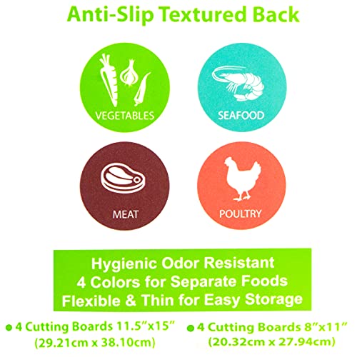 Simply Genius Plastic Cutting Boards for Kitchen - Color Coded Chopping Board Set - Flexible Cutting Mats for Meat & Vegetables - Dishwasher Safe, Non-Slip, BPA Free (4-Pack Multicolor, 8"x11")