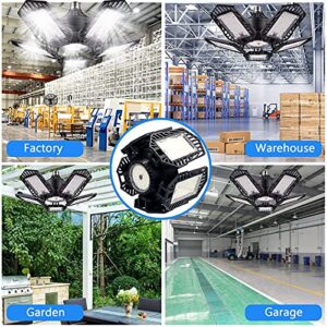 LED Garage Lights 2 Pack, 150W Deformable Led Garage Ceiling Lights with 5+1 Multi-Position Panels, 15000LM Super Bright E26/E27 LED Shop Light for Workshop,Basements,Garage