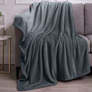 lalaloom luxurious soft fleece bed or throw blanket, queen 90x90 warm velvet plush blankets, comfy lightweight cozy bedding, washable home décor throws for sofa couch, bedroom dorm room, gray blue