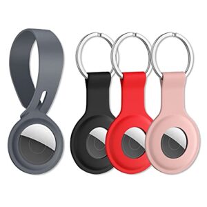 probien airtags case 4 pack silicone airtags keychain case soft flexible shockproof waterproof anti-scratch protective cover case for airtag tracker holder - gray black red pink