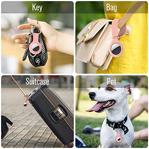 PROBIEN AirTags Case 4 Pack Silicone AirTags Keychain Case Soft Flexible Shockproof Waterproof Anti-Scratch Protective Cover Case for AirTag Tracker Holder - Gray Black Red Pink