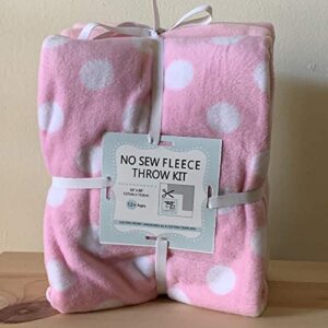 dots on pink anti-pill premium no-sew throw fleece fabric kit (72x60)
