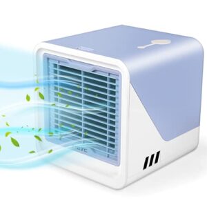geohee portable air conditioner,personal air cooler with 3-speeds,mini air conditioner with led light,desktop cooling fan with handle,suitable for roomoffice,blue