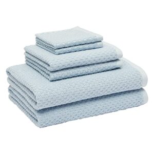 Amazon Basics Odor Resistant Textured Bath Towel Set - 6-Pieces,Cotton Light Blue