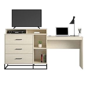 Novogratz Kelly 3 in 1 Media Dresser and Desk Combo, Ivory Oak