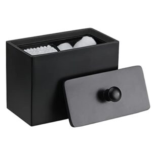 luxspire cotton swab holder, resin cotton ball canister with lid, 2 compartments dispenser storage box cosmetics countertop organizer containers for cotton pads, rounds - matte black