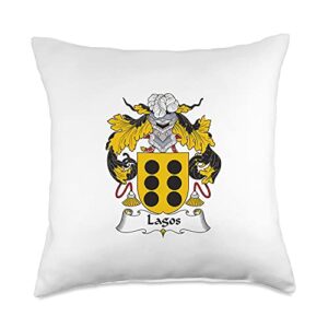 family crest and coat of arms clothes and gifts lagos coat of arms-family crest throw pillow, 18x18, multicolor