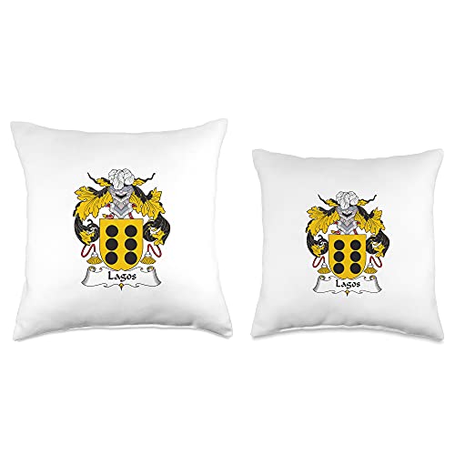 Family Crest and Coat of Arms clothes and gifts Lagos Coat of Arms-Family Crest Throw Pillow, 18x18, Multicolor